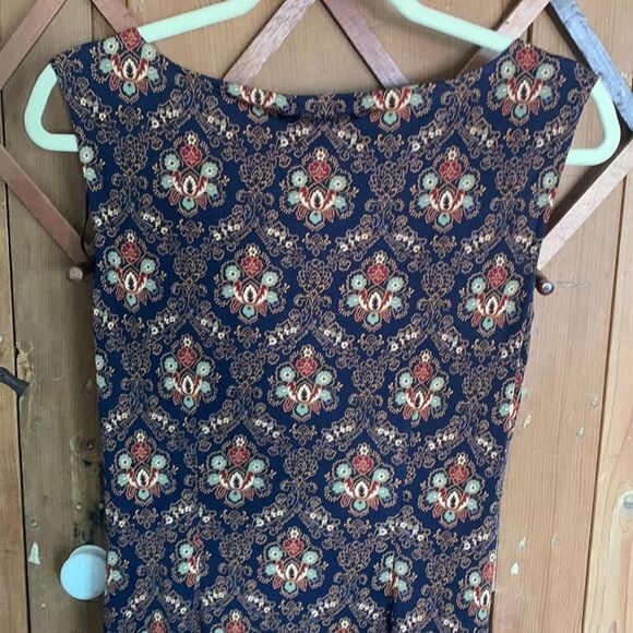Tory Burch damask print sleeveless navy midi dress NWT - Picture 8 of 9